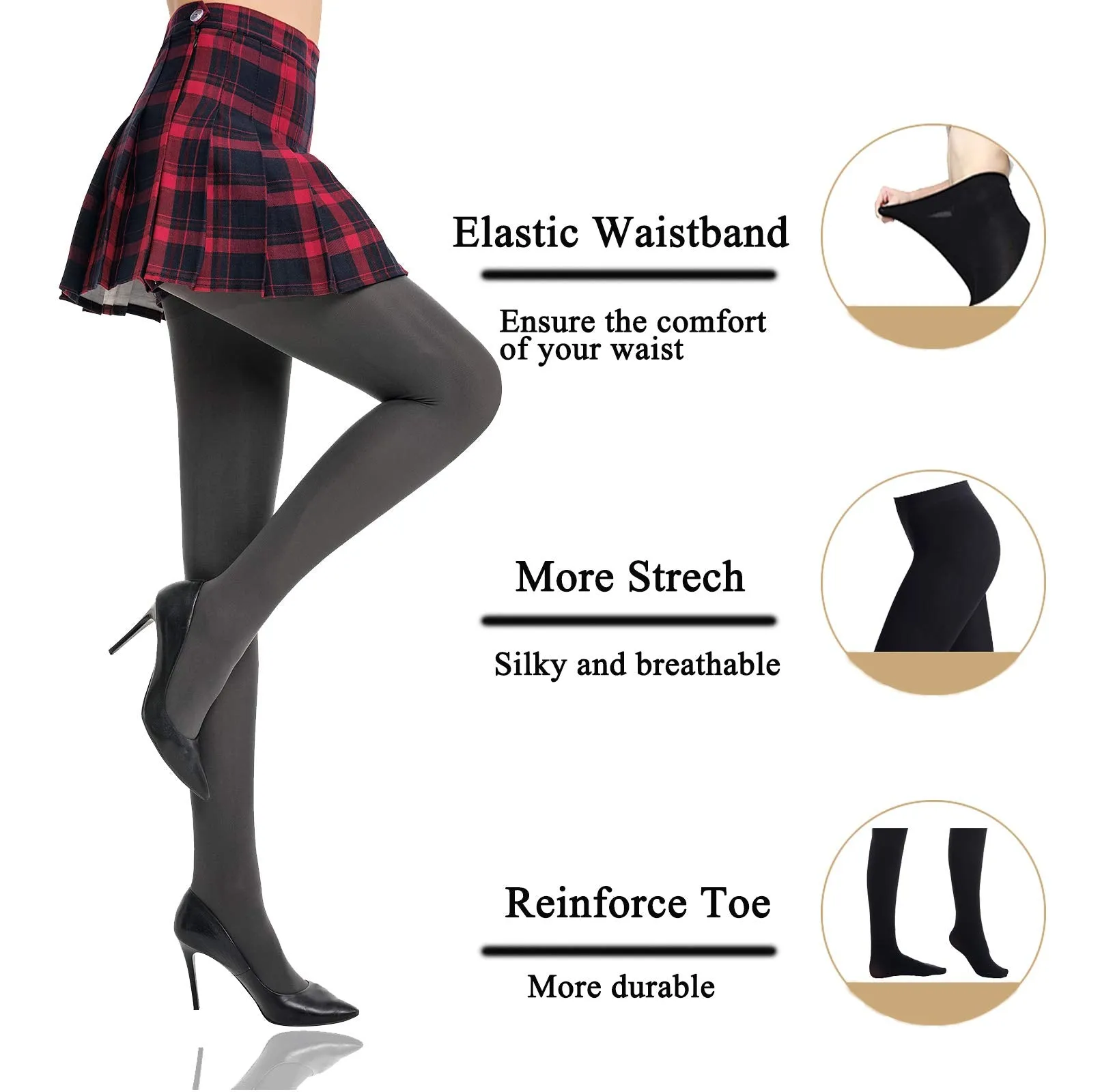 HONENNA Women's Control Top High Elastic Soft Opaque Pantyhose Tights