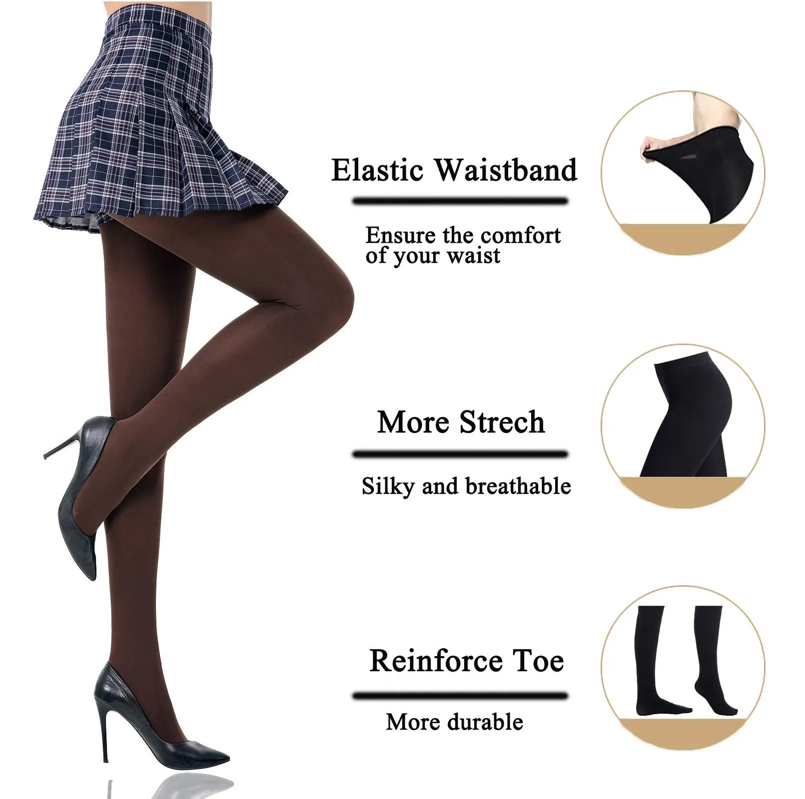 HONENNA Women's Control Top High Elastic Soft Opaque Pantyhose Tights