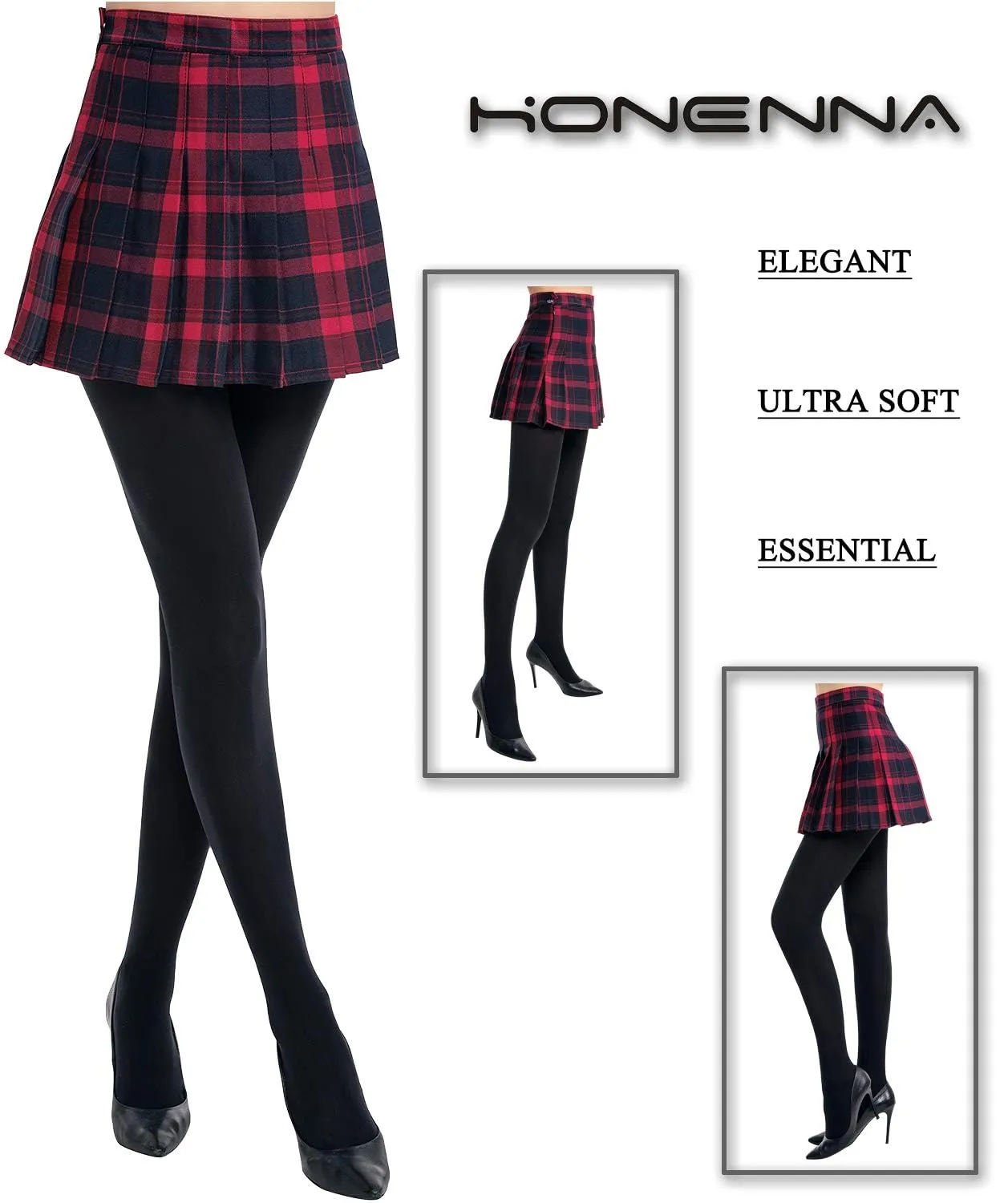 HONENNA Women's Control Top High Elastic Soft Opaque Pantyhose Tights