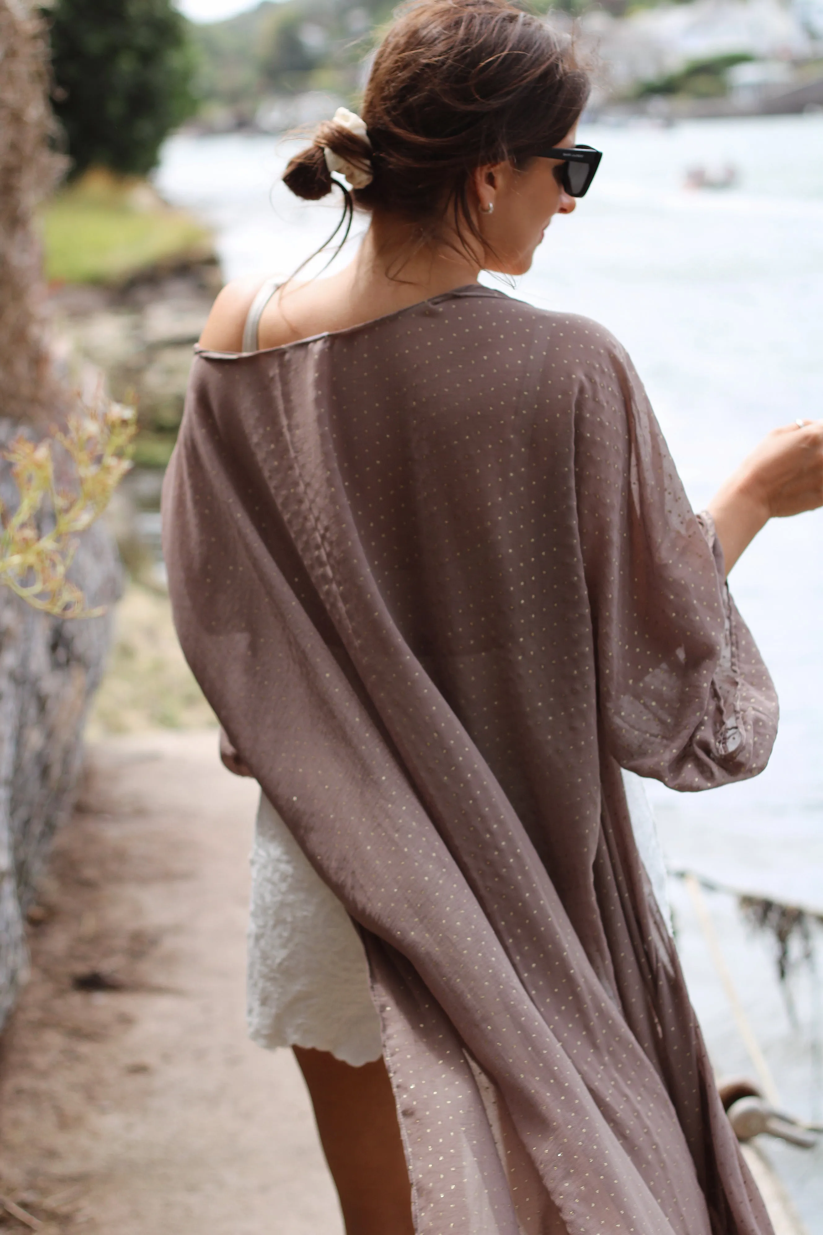 Honeymoon Brown Kimono with Gold Fleck