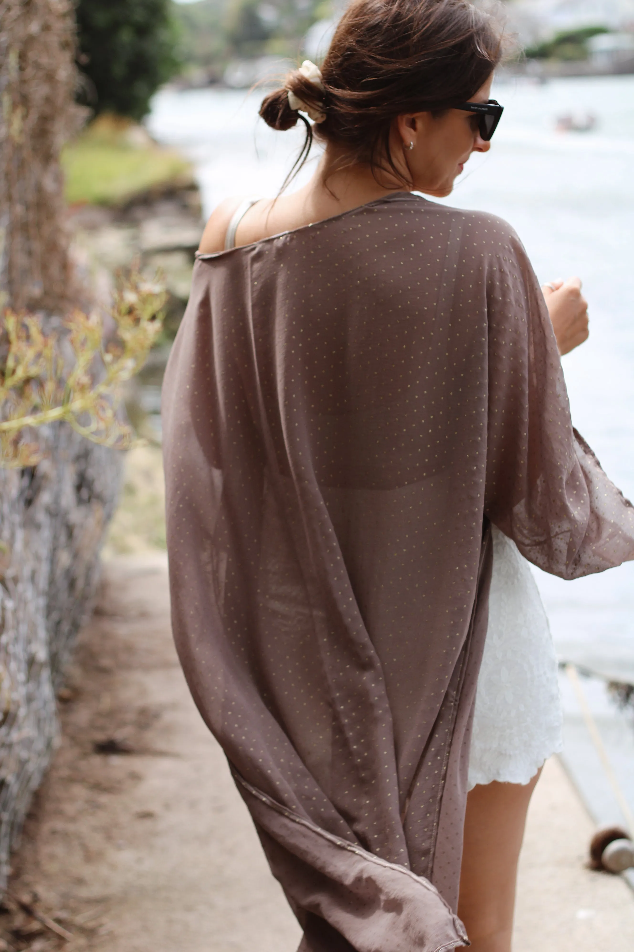 Honeymoon Brown Kimono with Gold Fleck