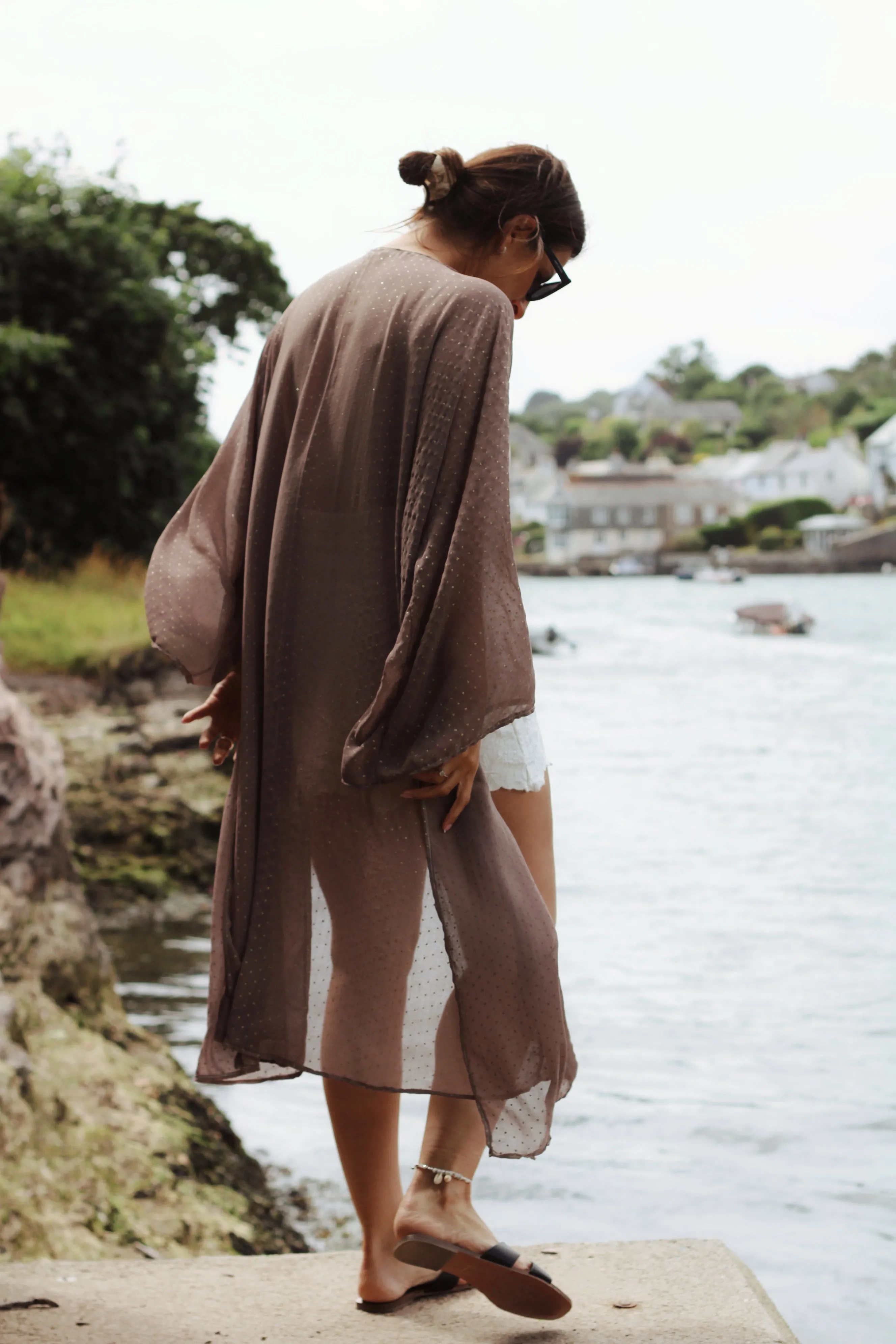 Honeymoon Brown Kimono with Gold Fleck