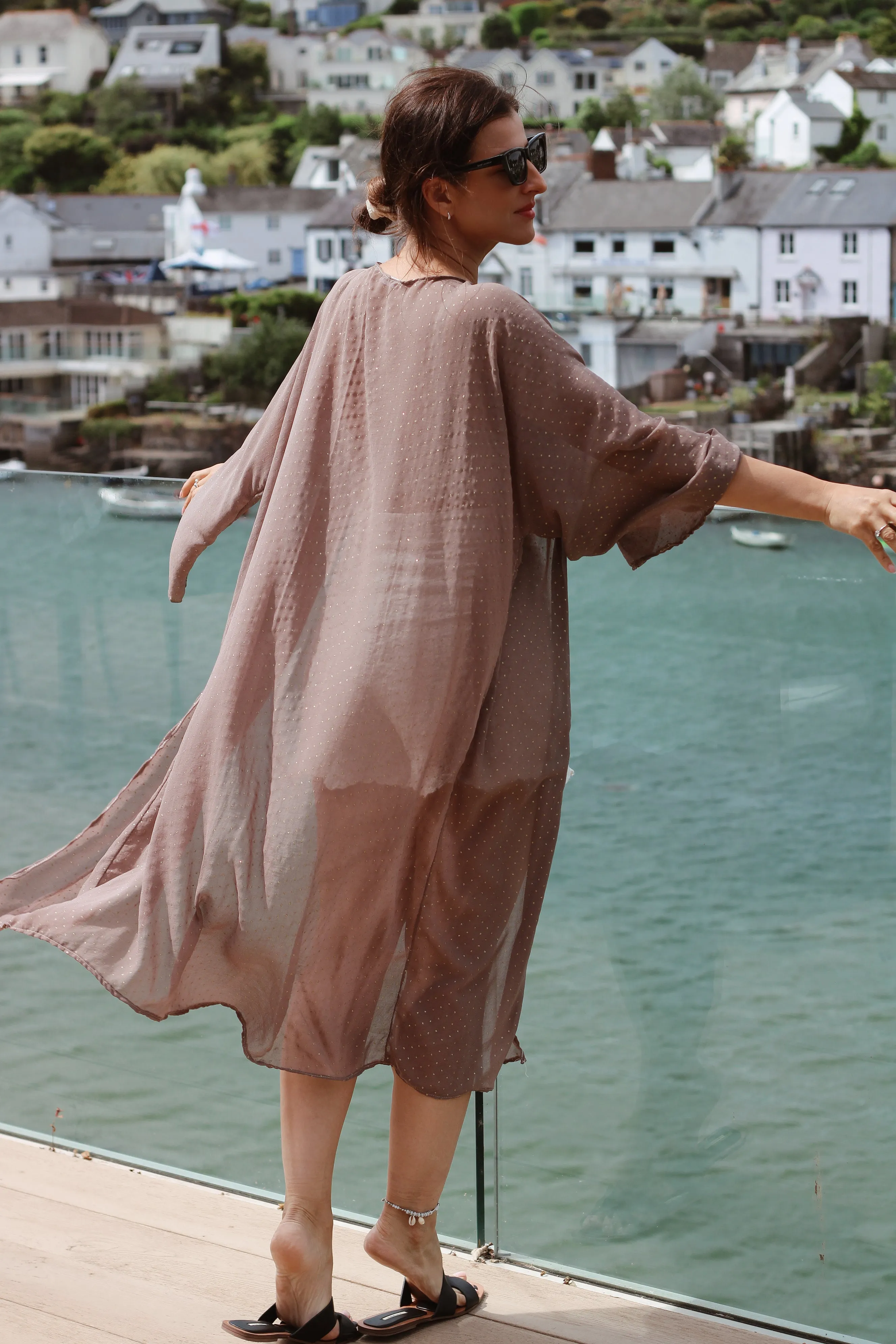 Honeymoon Brown Kimono with Gold Fleck