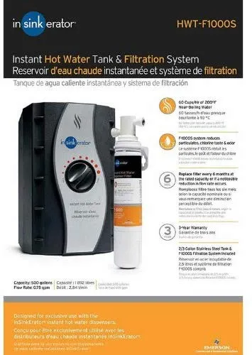 InSinkErator HWT-F1000S Instant Hot Water Tank and Filtration System