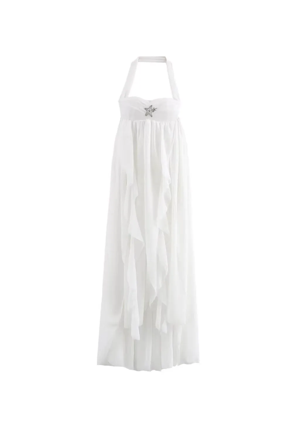 'Jasmine' Backless Halter Pleated Maxi Dress