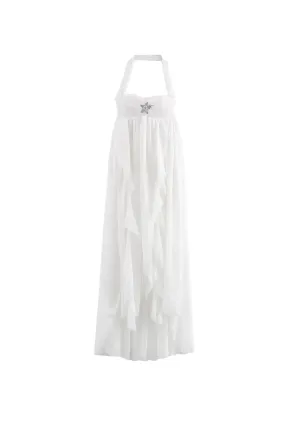 'Jasmine' Backless Halter Pleated Maxi Dress