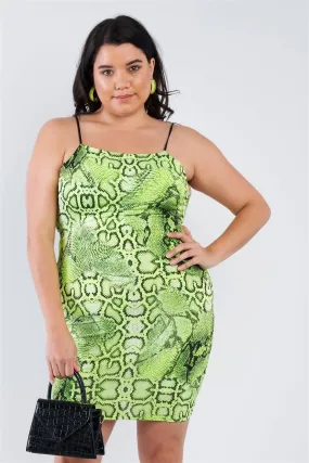 Junior Plus Size Neon Lime Snake Print Open Back Mini Dress /2-2-2