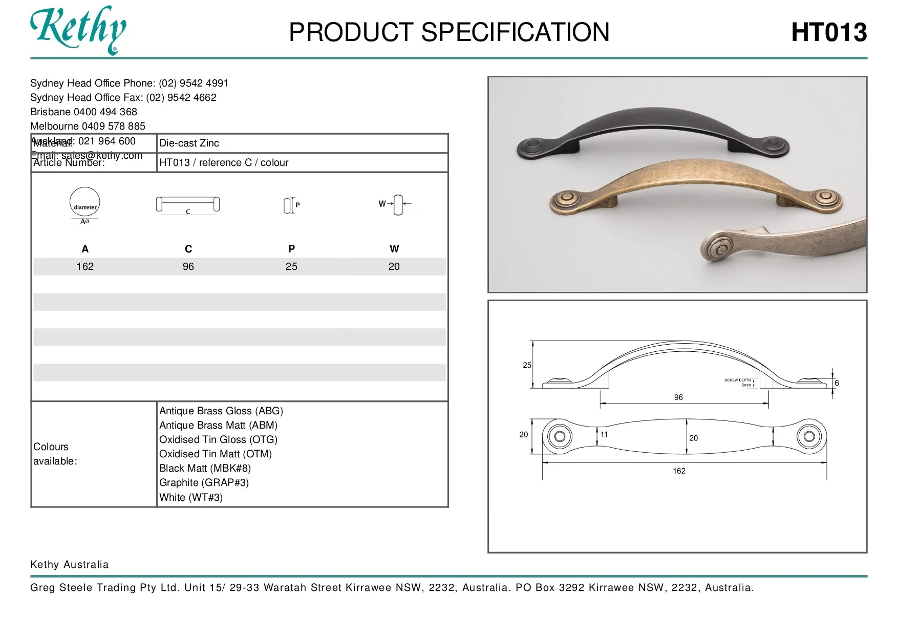 KETHY HT013 CABINET NORTON HANDLE 96MM