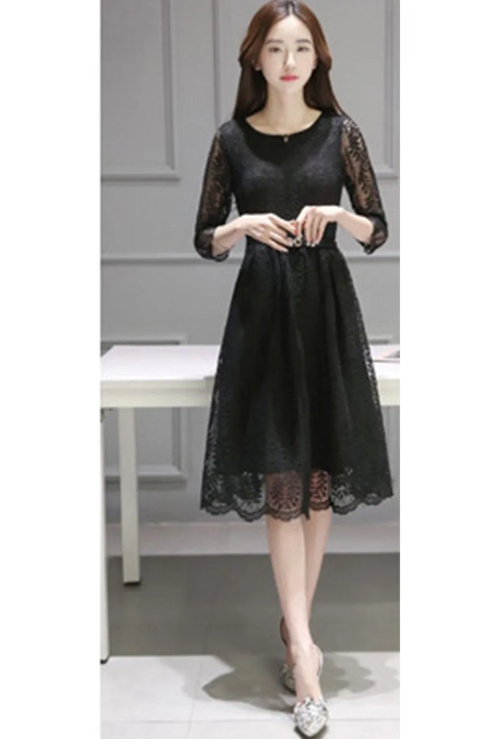 Ketty More Women Flower Lace Soft Feel Stylish Black Dress-KMWD470