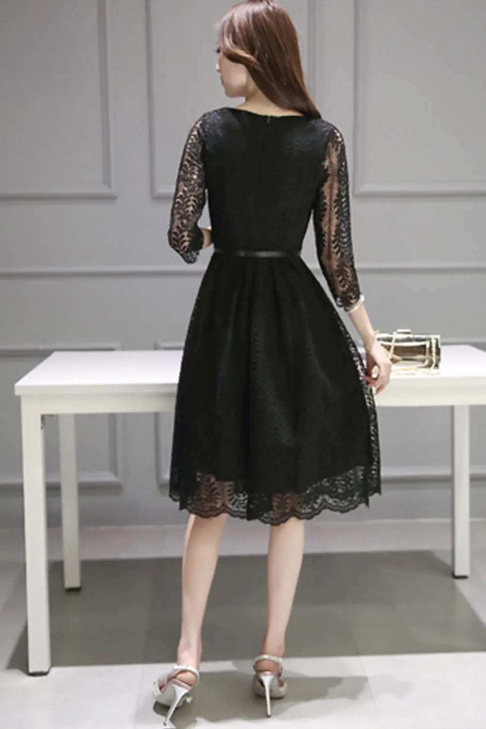 Ketty More Women Flower Lace Soft Feel Stylish Black Dress-KMWD470