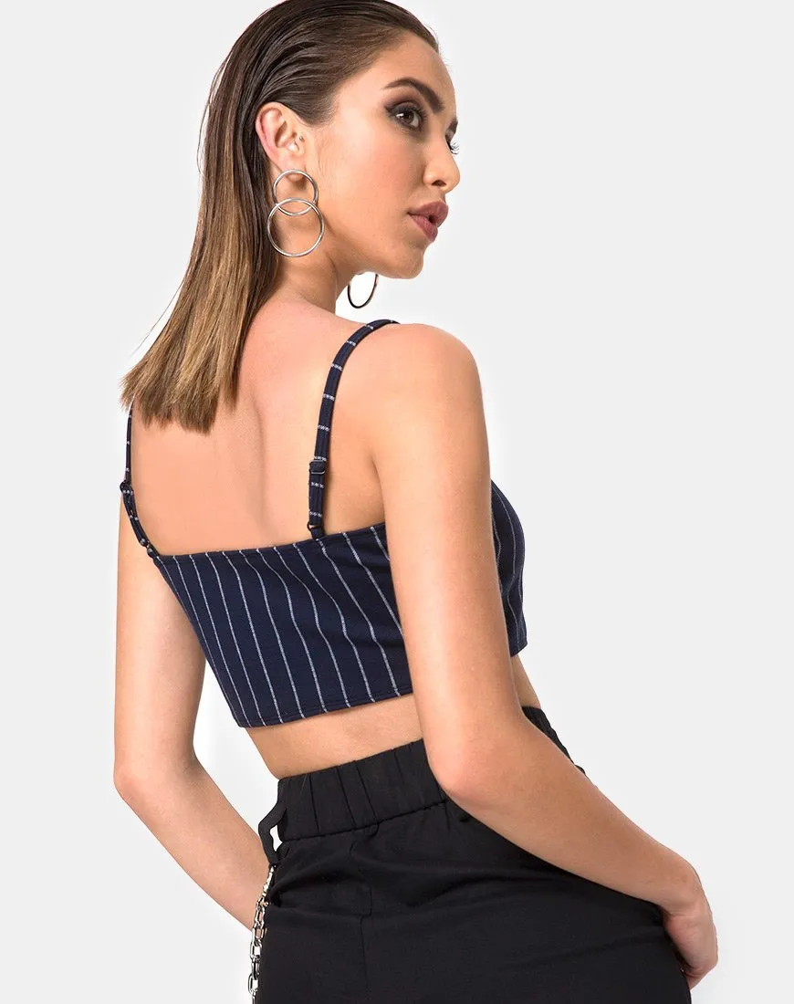 Kyga Crop Top In Navy Pinstripe