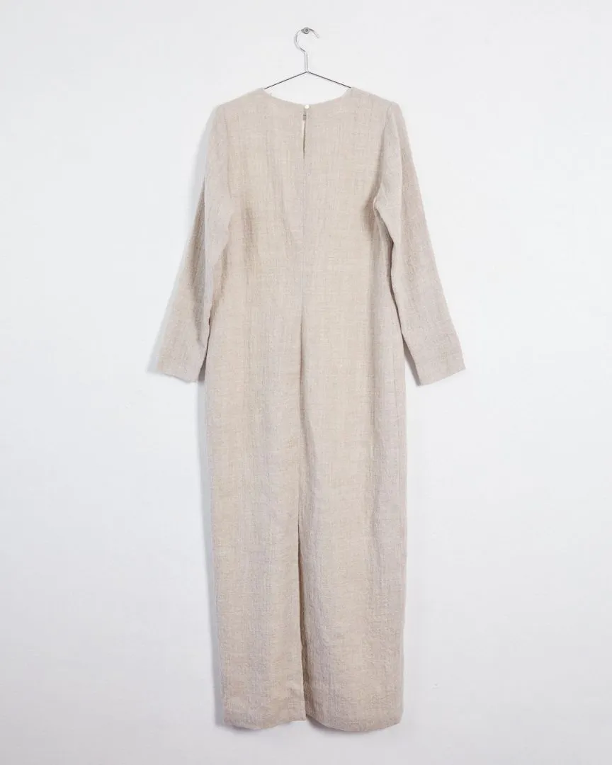 La Collection 'abelun' wool & linen long sleeved maxidress, oatmeal, 14