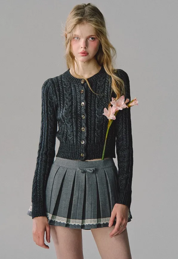 Lace Trim Pleated Skirt