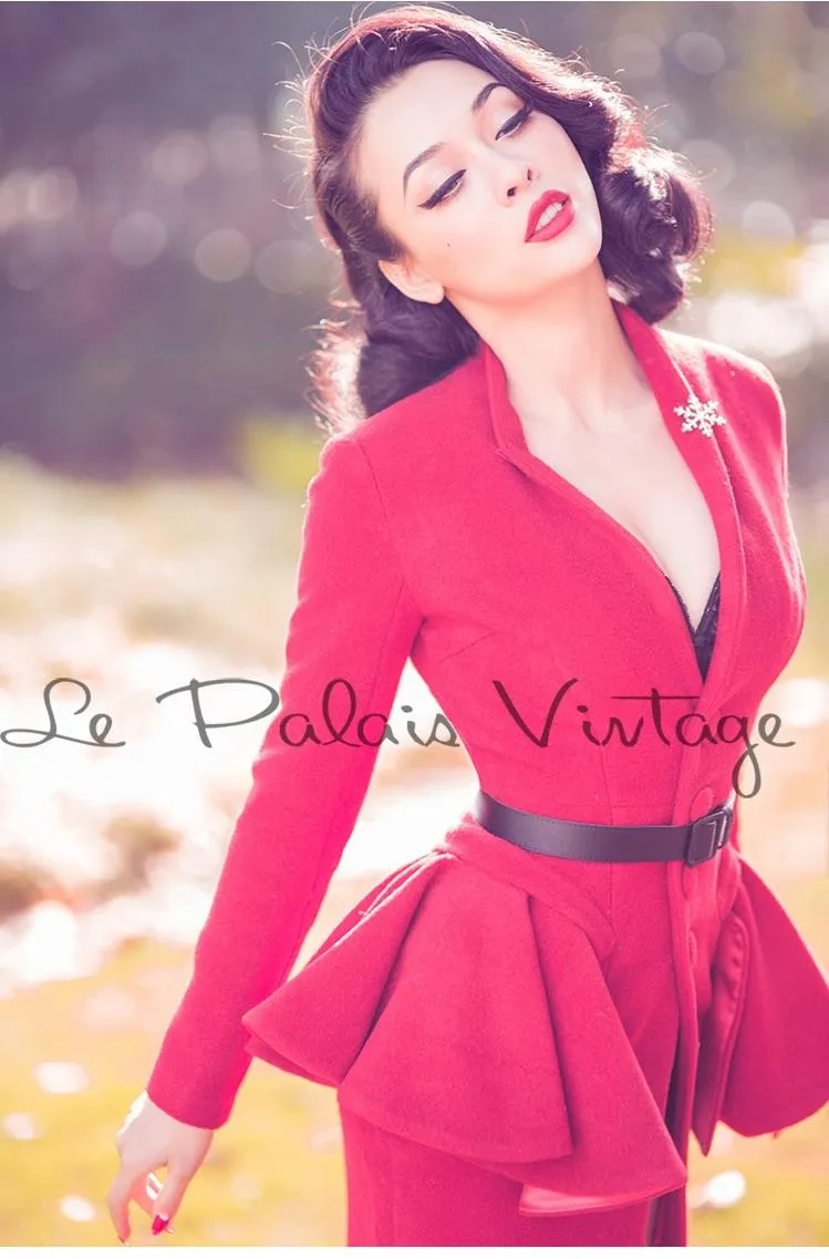 Le Palais Vintage Deep Red Wool Slim Coat - Falbala