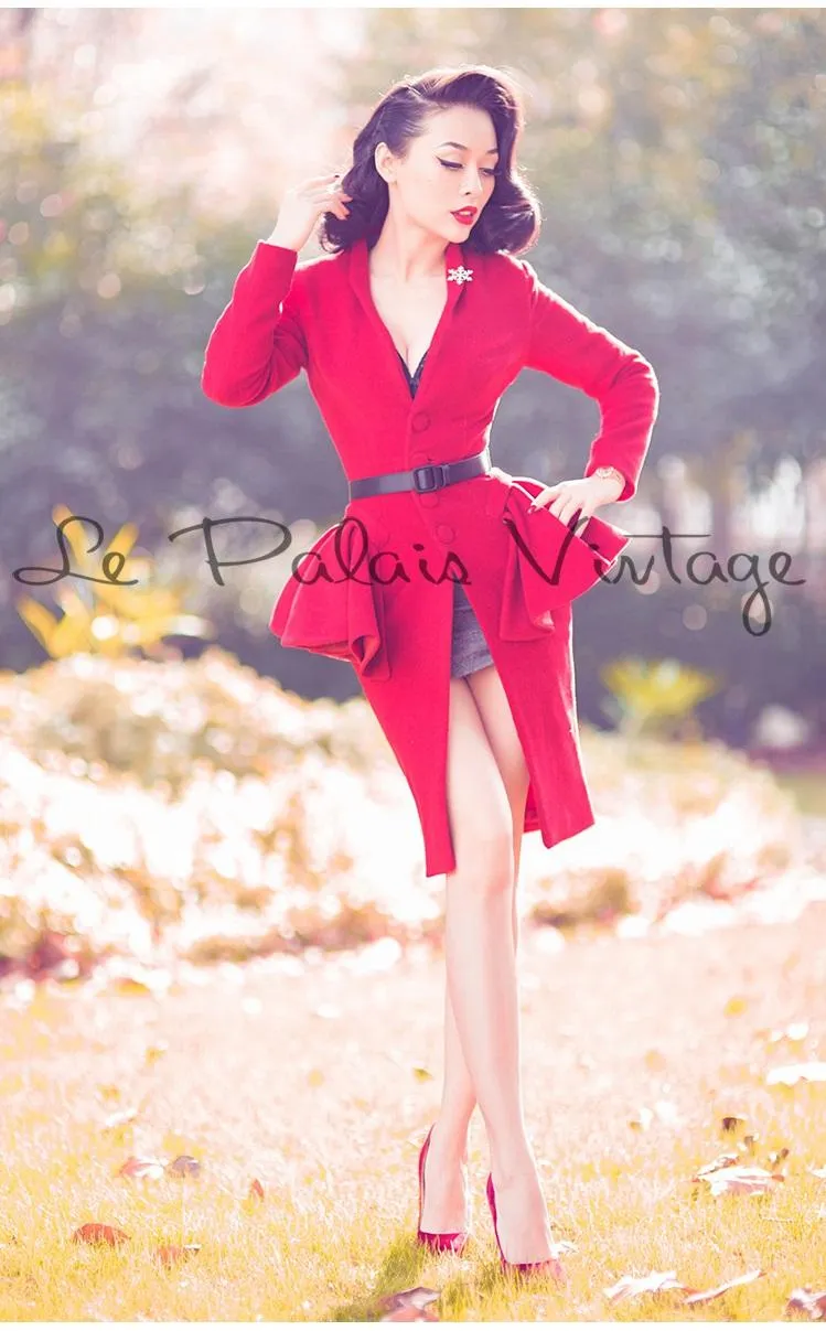 Le Palais Vintage Deep Red Wool Slim Coat - Falbala