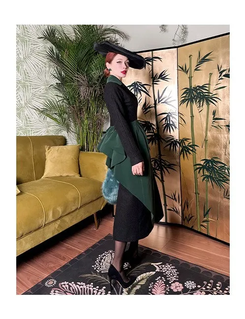 Le Palais Vintage Original Elegant Black Green Velvet Woolen Long Coat-Harriet