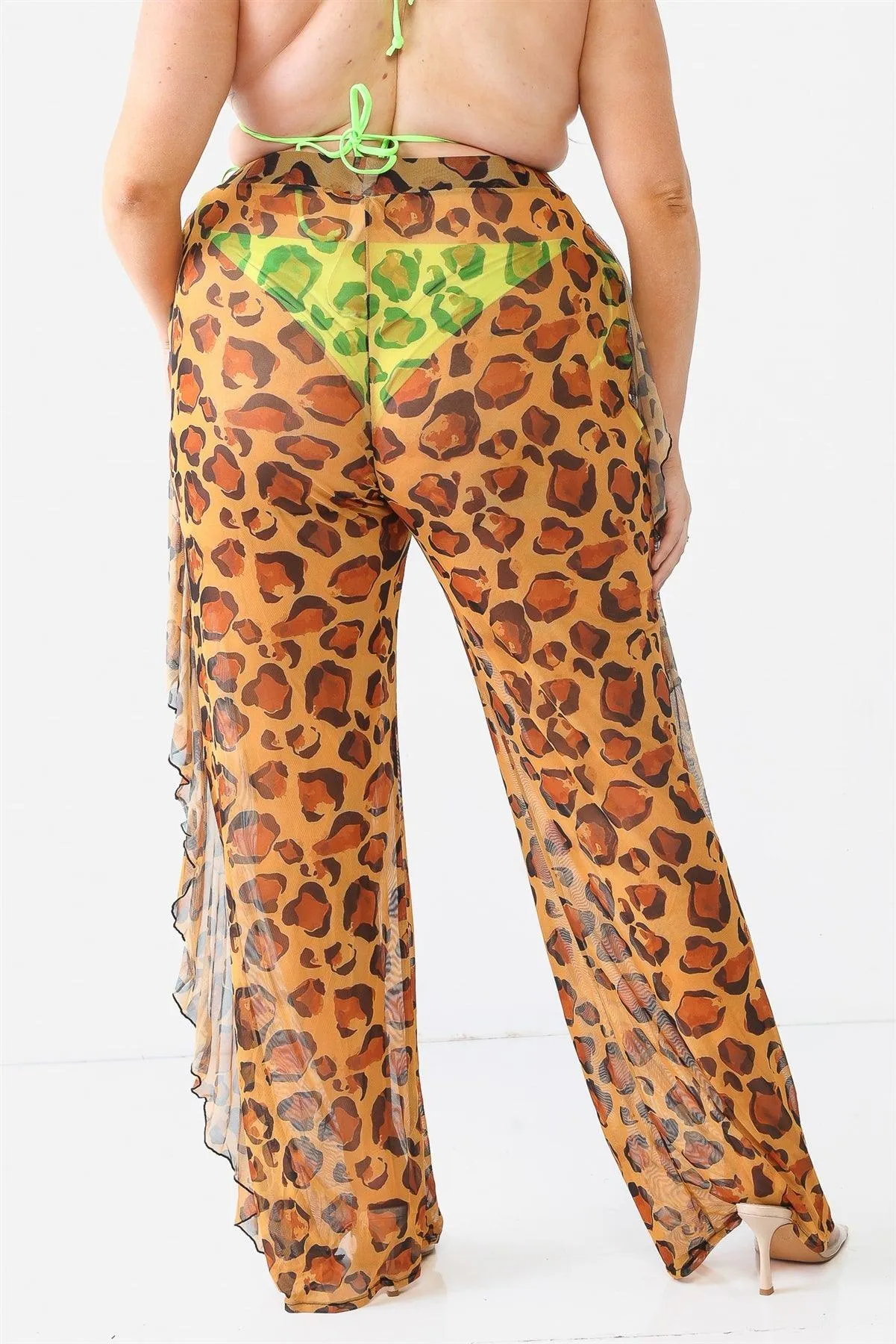 Leopard Mesh See Through Cover Up Sexy Ruffle Pants