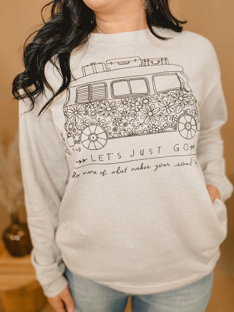 Let's Just Go Comfy Pocket Sweatshirt - Oatmeal