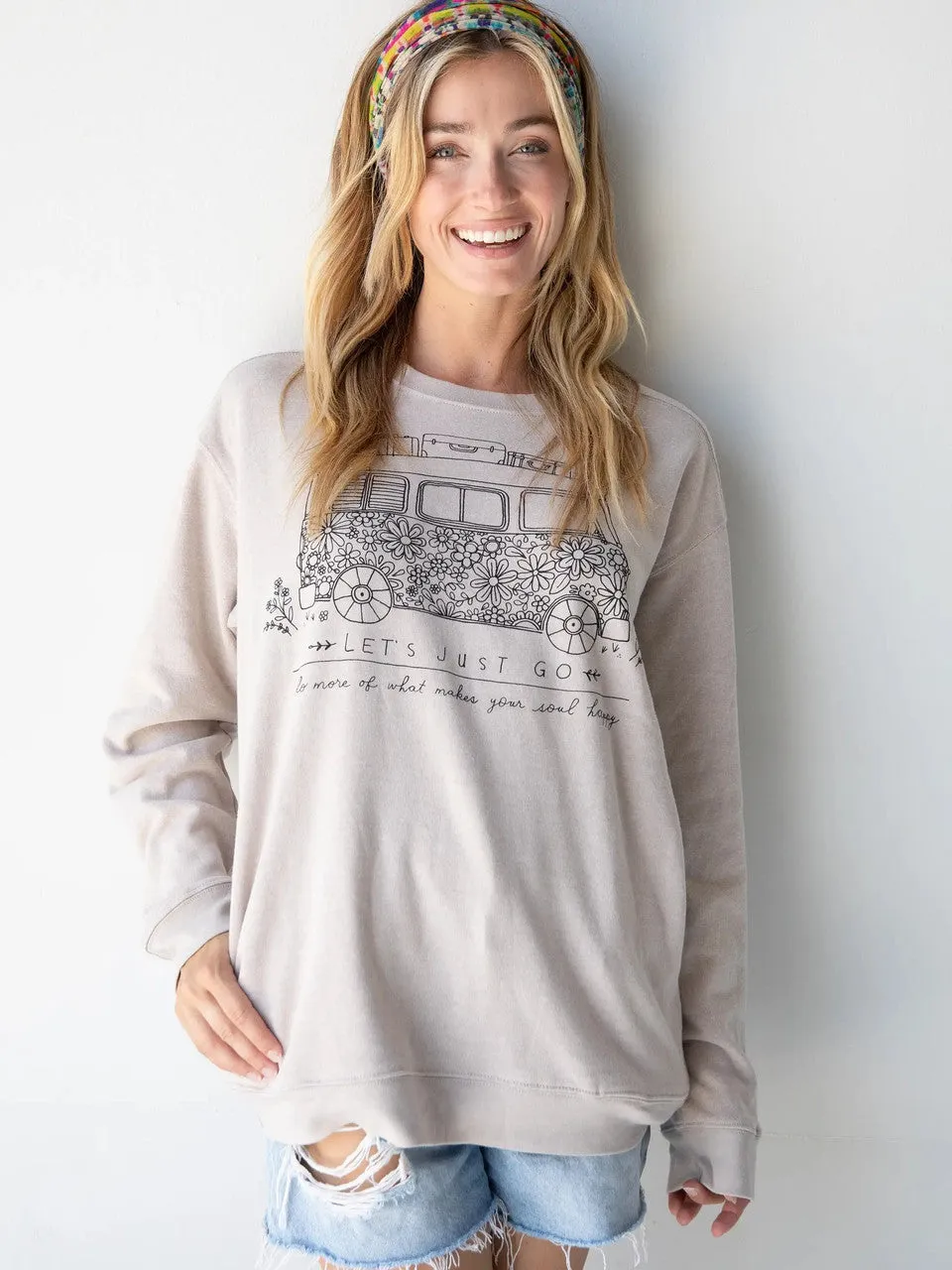 Let's Just Go Comfy Pocket Sweatshirt - Oatmeal