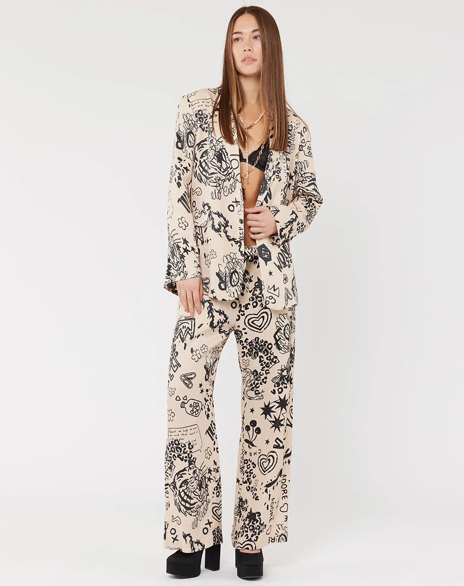 Margot Belted Printed Graffiti Pants