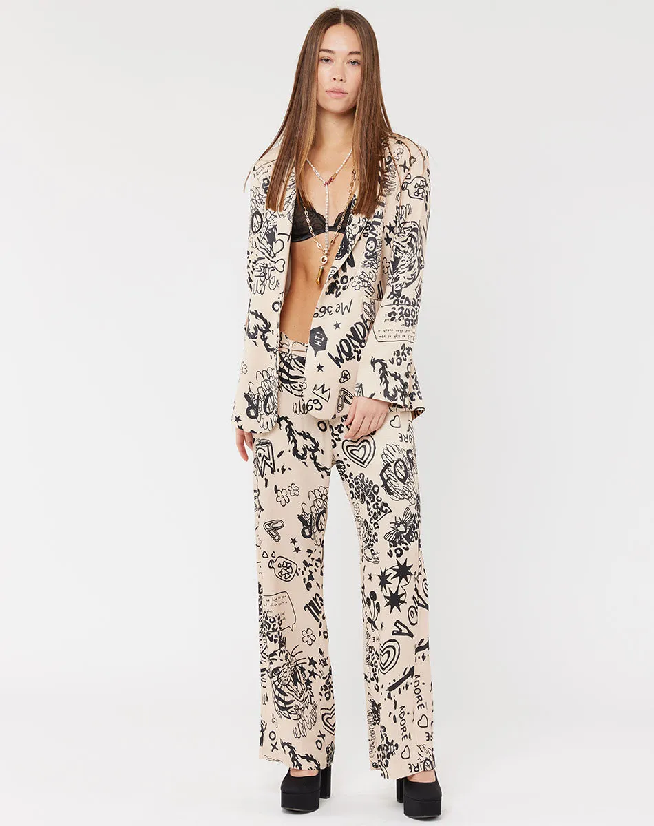 Margot Belted Printed Graffiti Pants