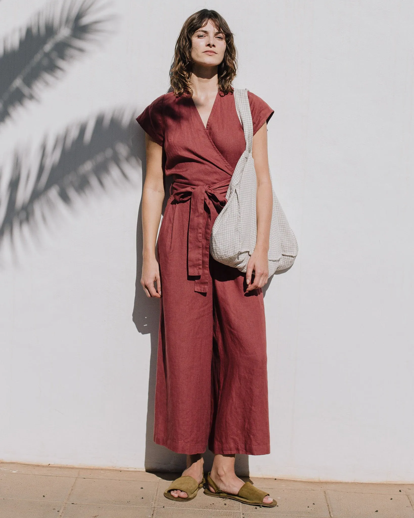 Maxi TORINO wrap wide leg linen jumpsuit