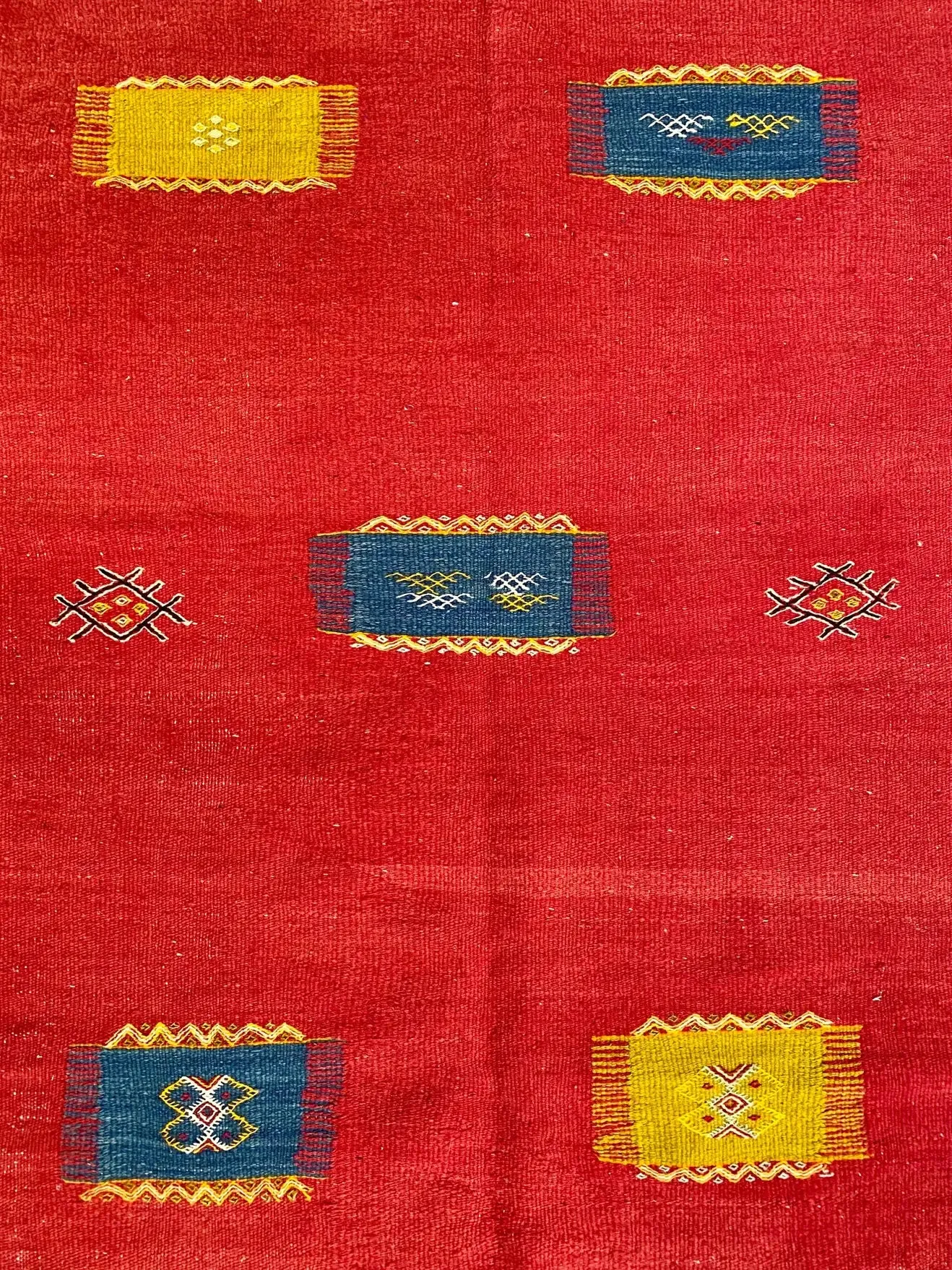 Medium Berber Rug - Tribal Handwoven Wool Organic Red Dye