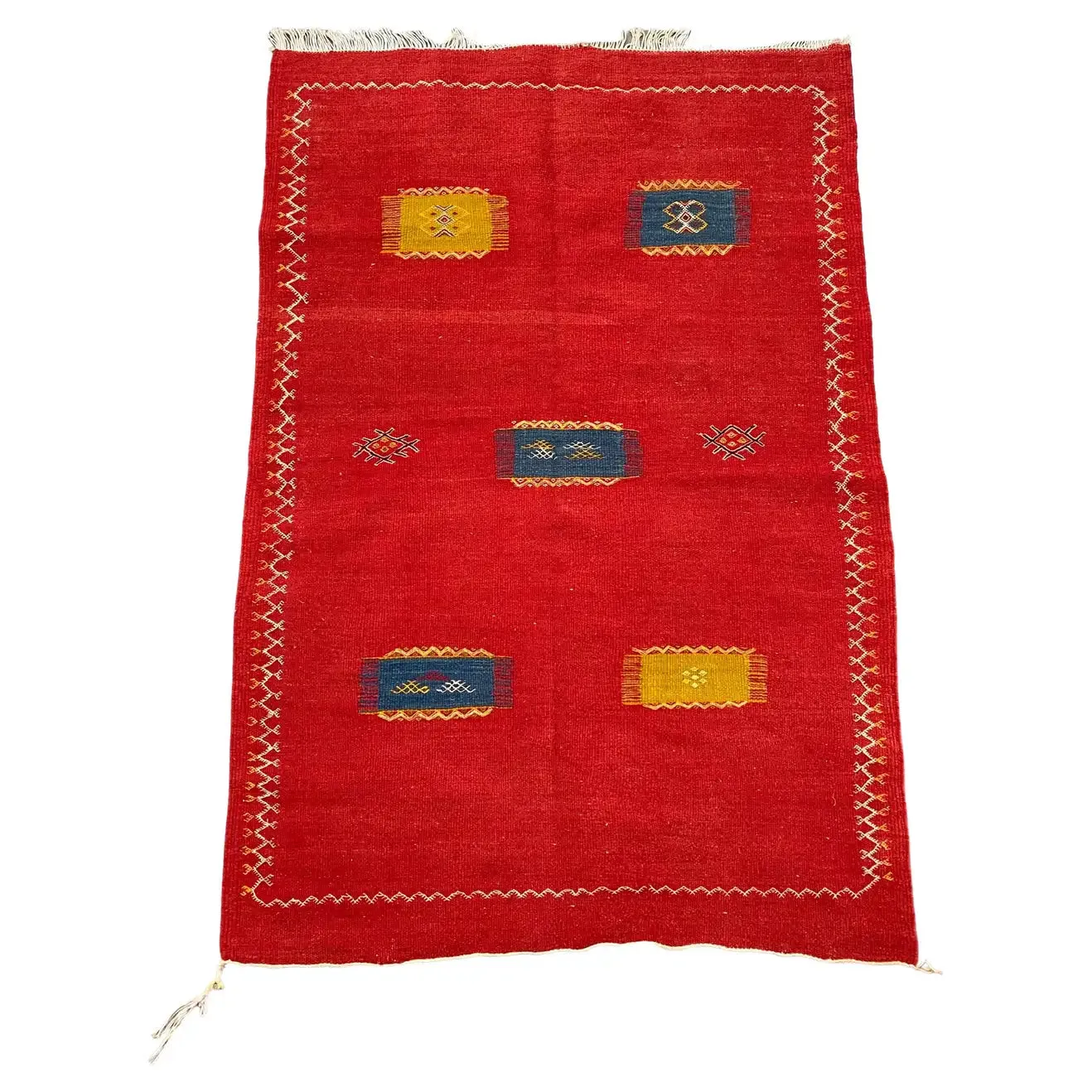 Medium Berber Rug - Tribal Handwoven Wool Organic Red Dye