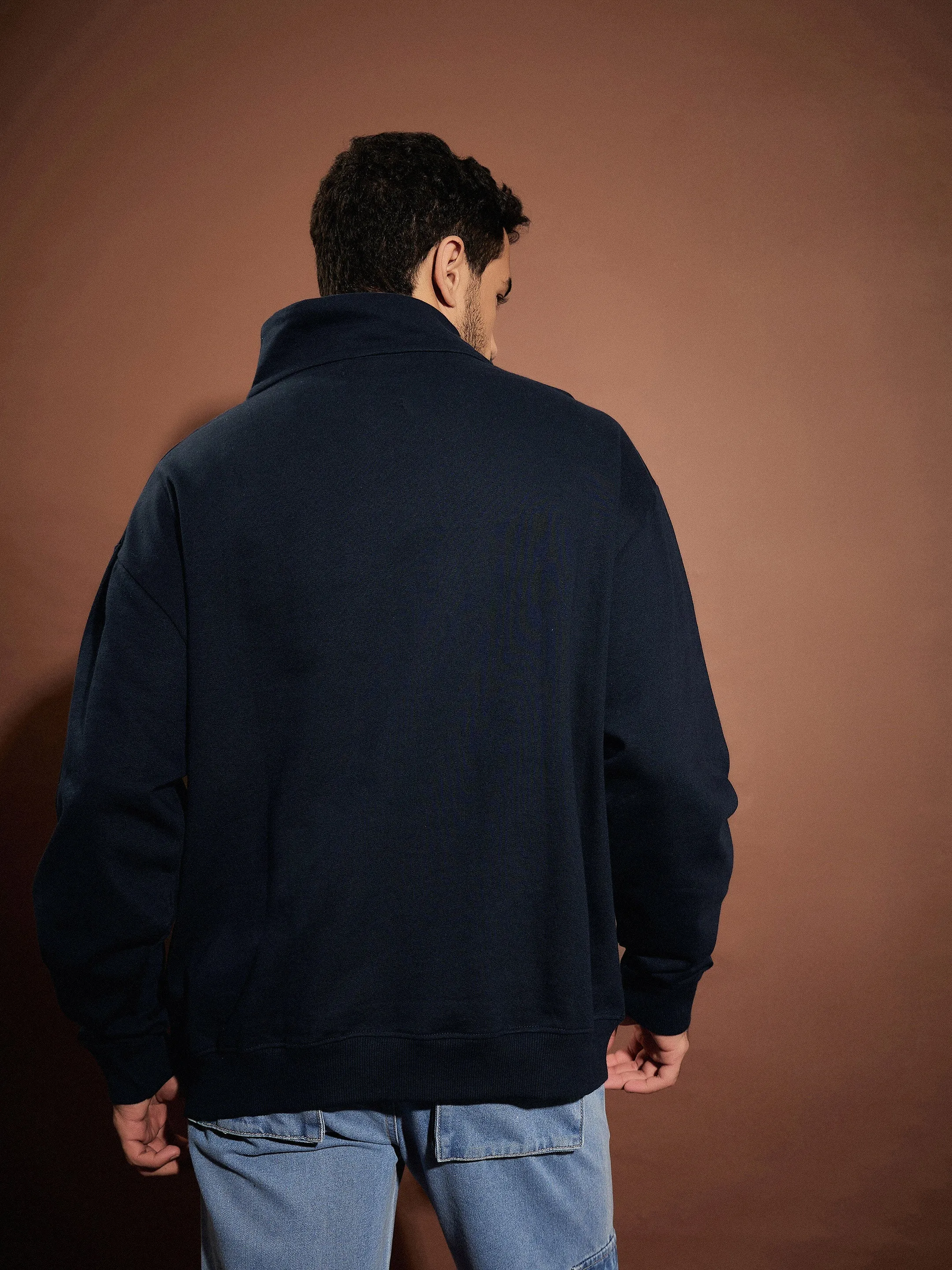 Men Navy THE ALPS Front Zipper Oversized Sweatshirt