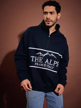 Men Navy THE ALPS Front Zipper Oversized Sweatshirt