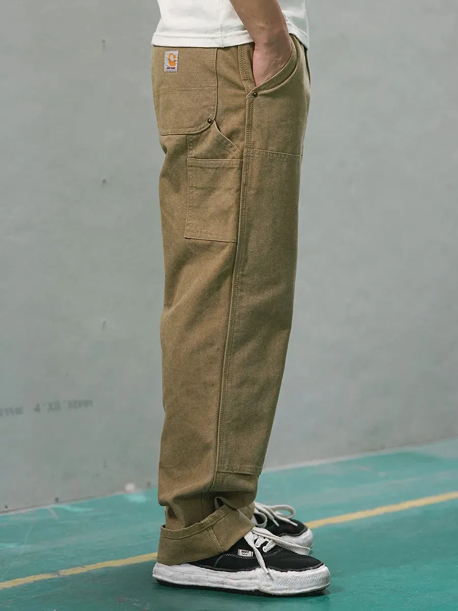 Men's Canvas Carpenter Pants Utility Work Trousers - Safari Style