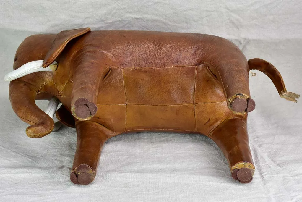 Mid century Spanish leather foot rest - elephant