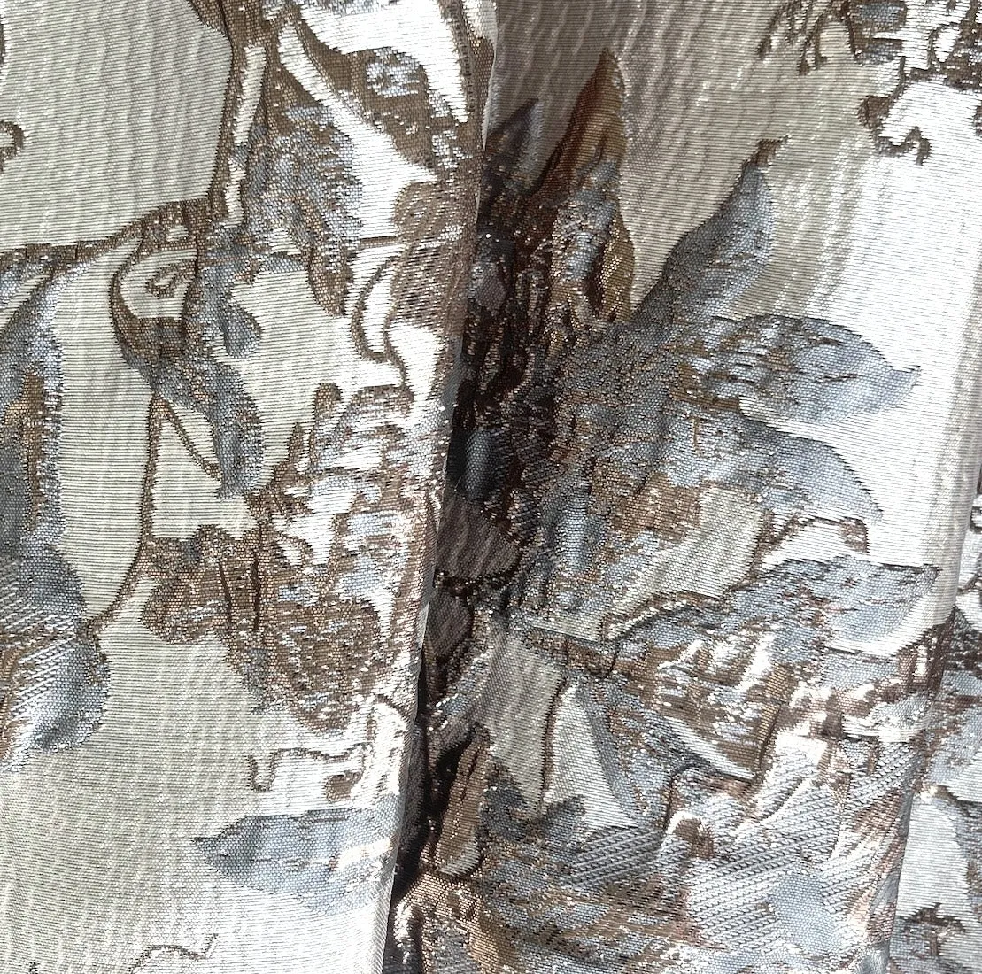 Mid-Weight Elegant Metallic Silvered Taupe Polyester Brocade