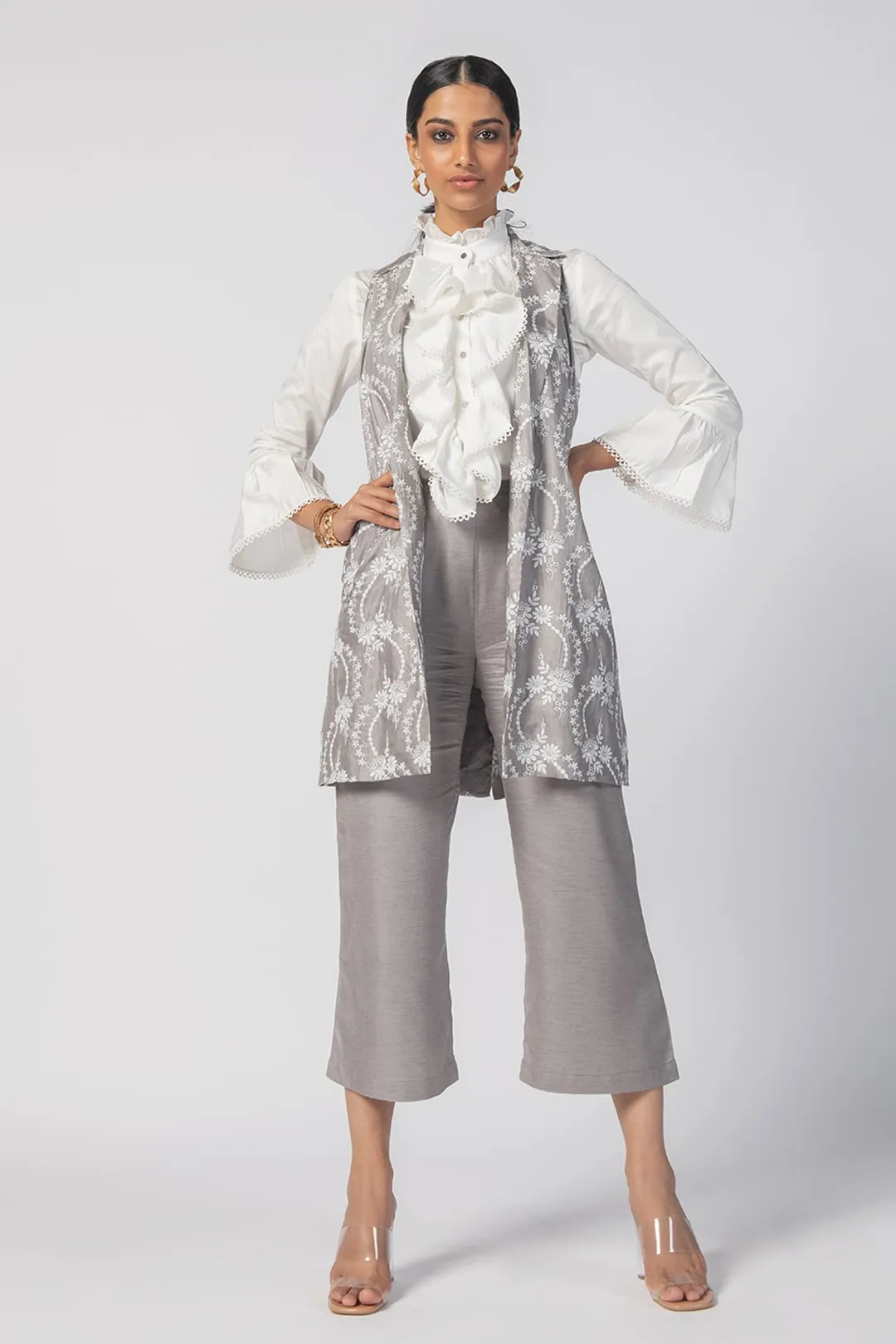 Mulmul Wool Tiare Grey Jacket With Tiare Grey Pant Co-Ord Set