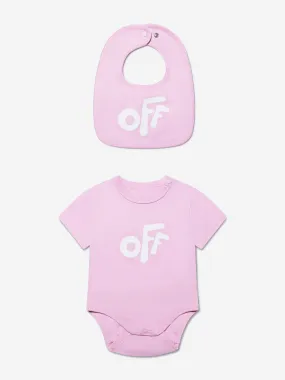 Off-White Baby Girls Bodysuit And Bib Set in Pink