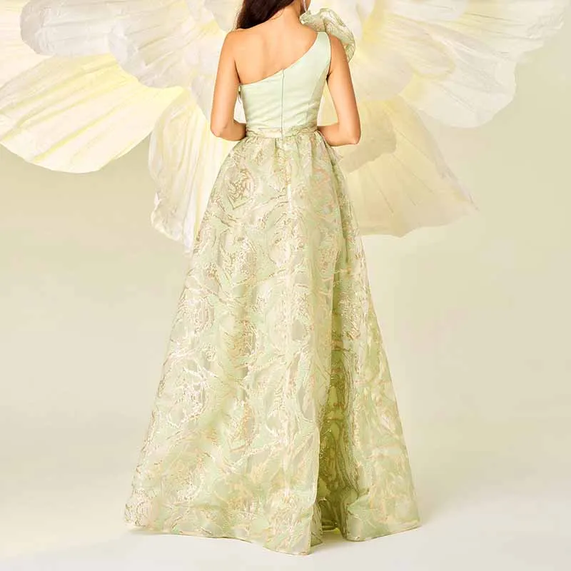 One Shoulder Floral Split Dress Event Prom Light Green Party Gowns