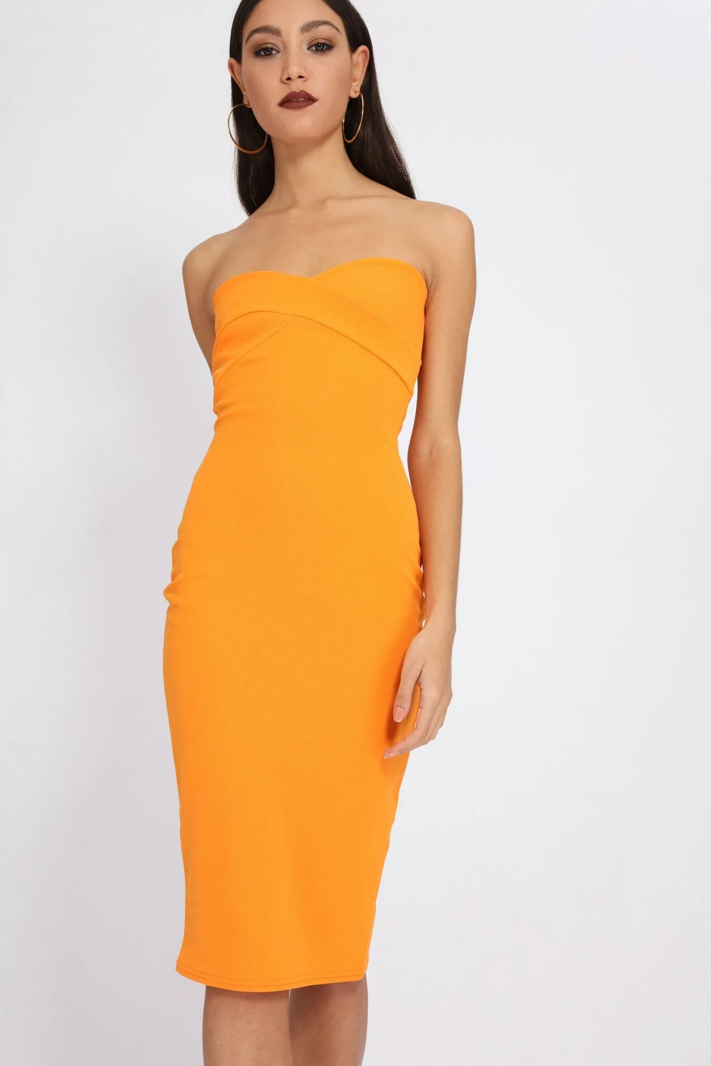 Orange Bandeau Bodycon Midi Dress