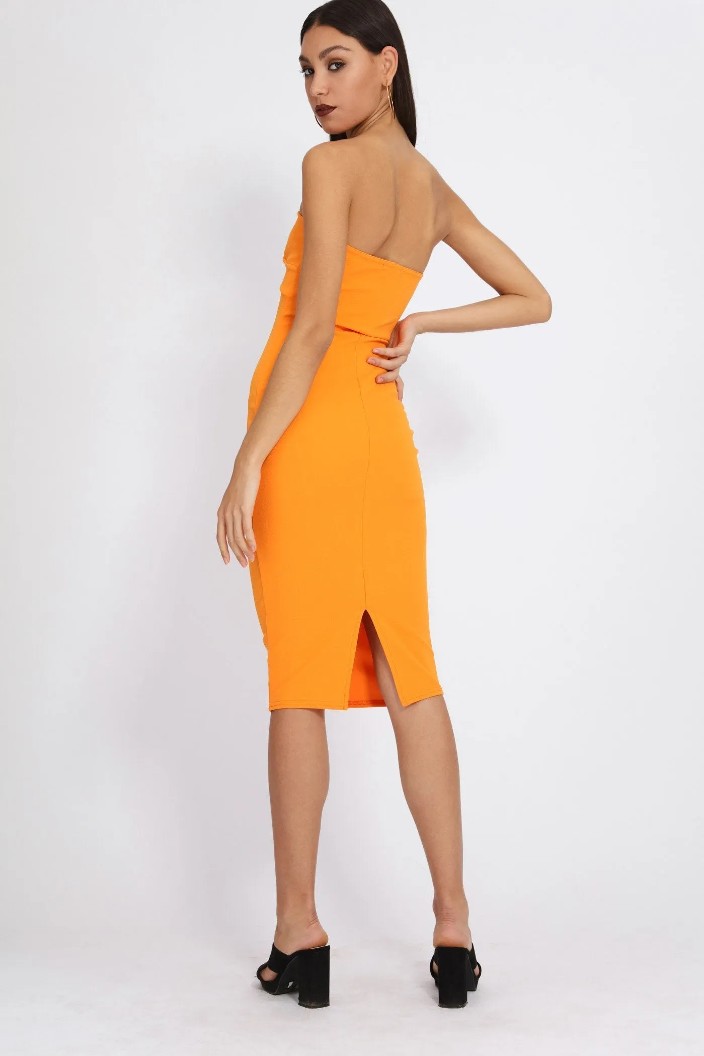 Orange Bandeau Bodycon Midi Dress