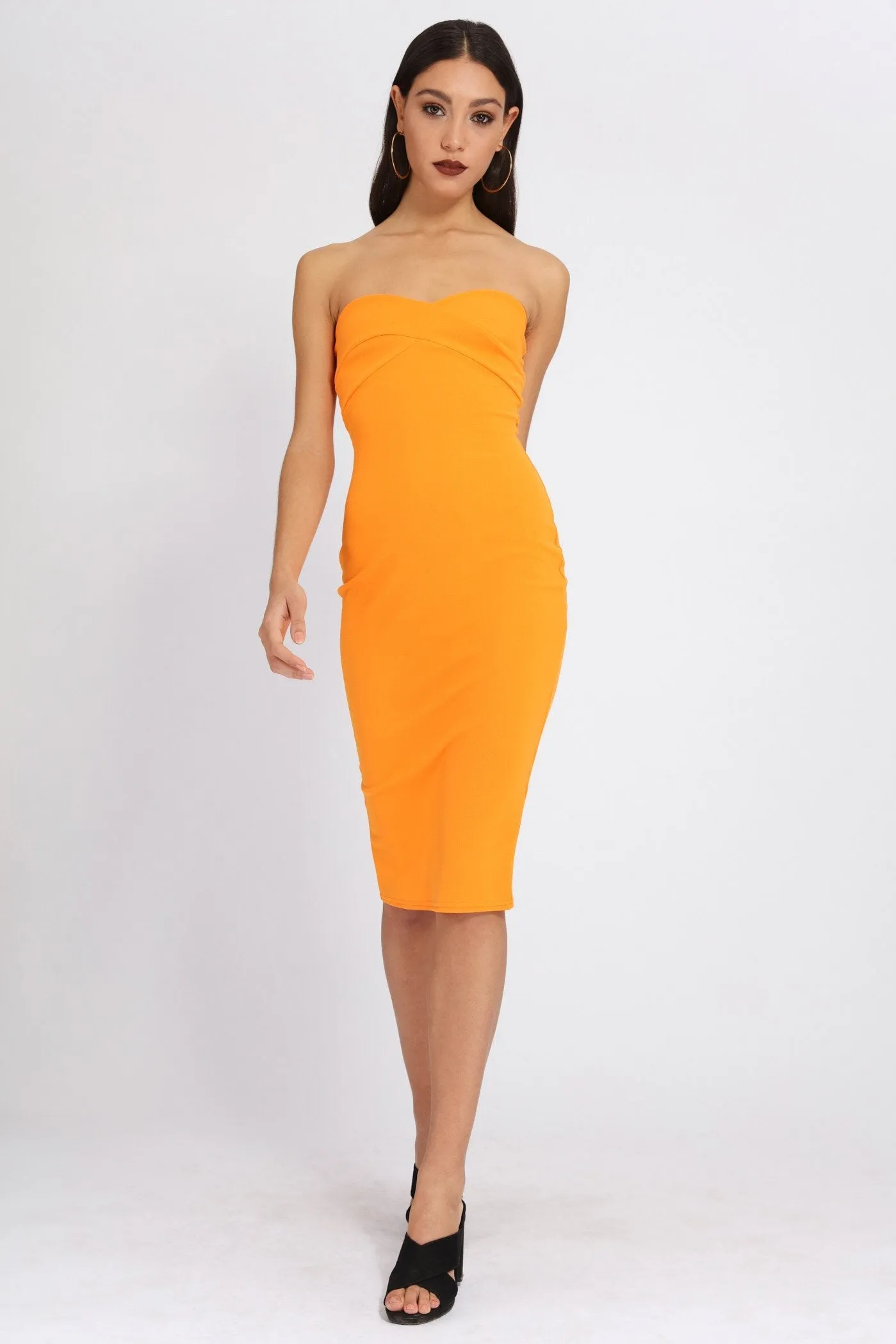 Orange Bandeau Bodycon Midi Dress