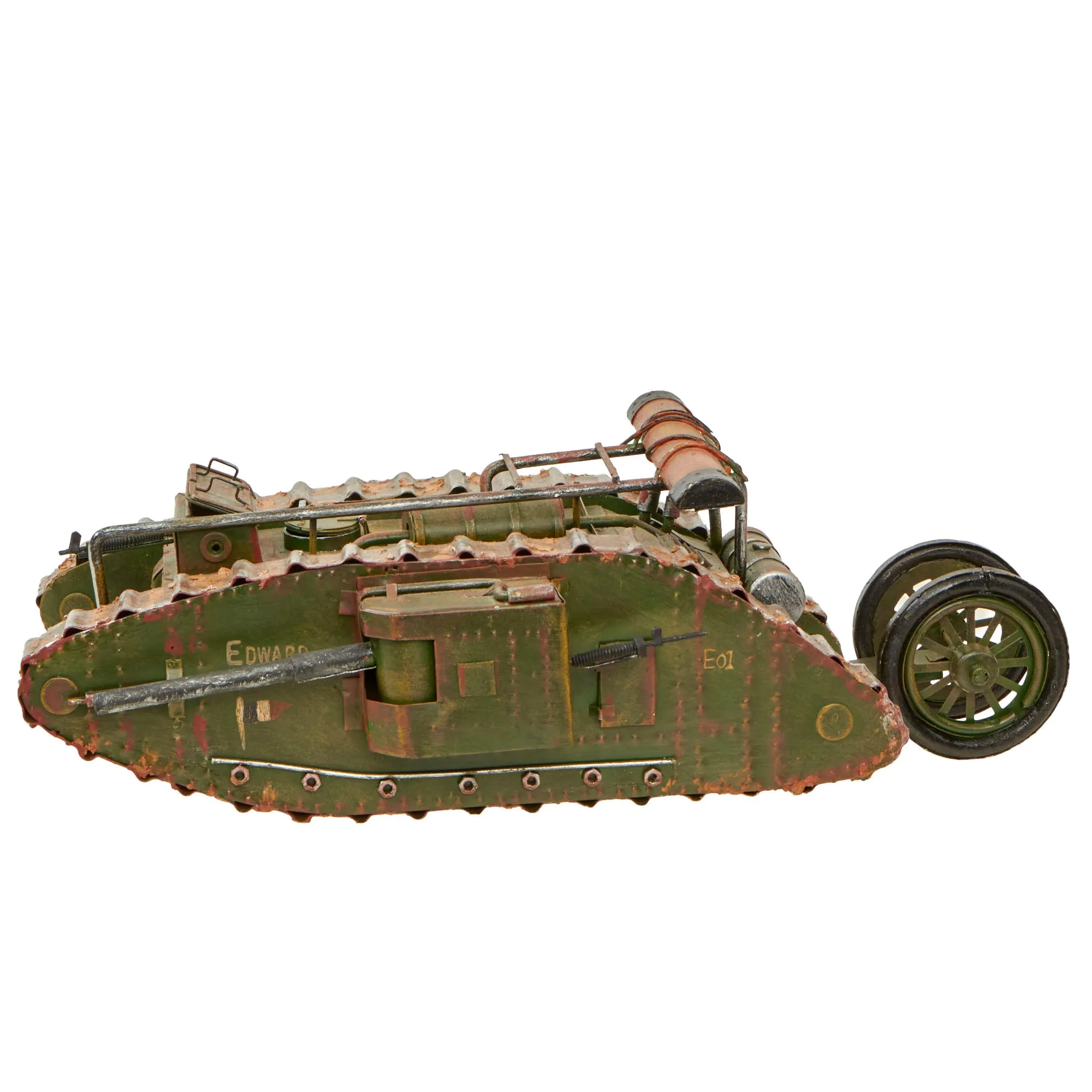 Original British WWI Mark IV (Male) Tank Contemporary Folk Art Steel Model - A.A.F. Tank Museum