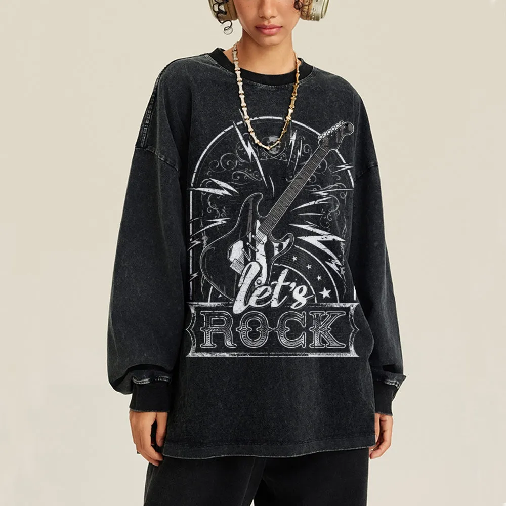 Oversized Vintage Washed LET'S ROCK Graphic Sweatshirt