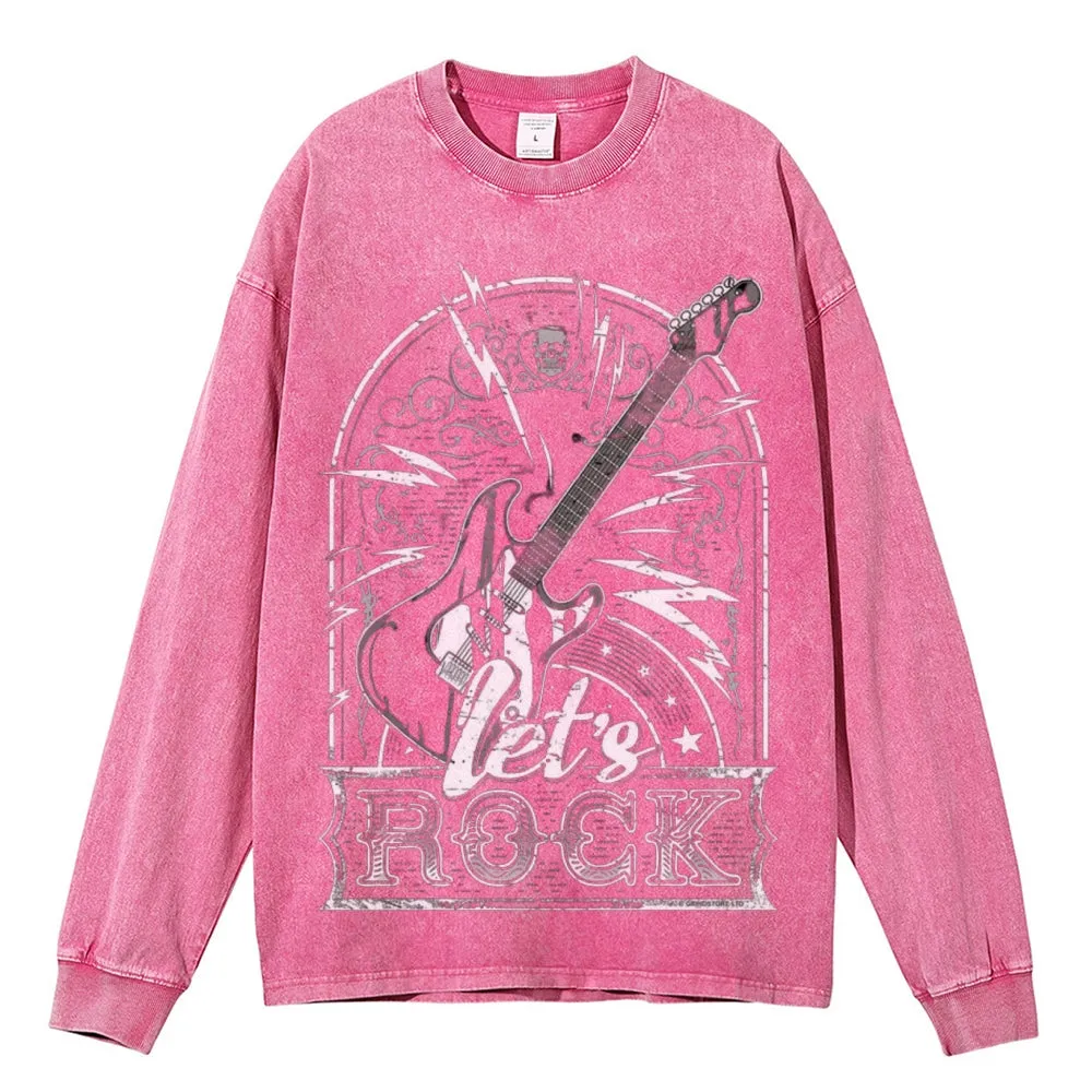 Oversized Vintage Washed LET'S ROCK Graphic Sweatshirt