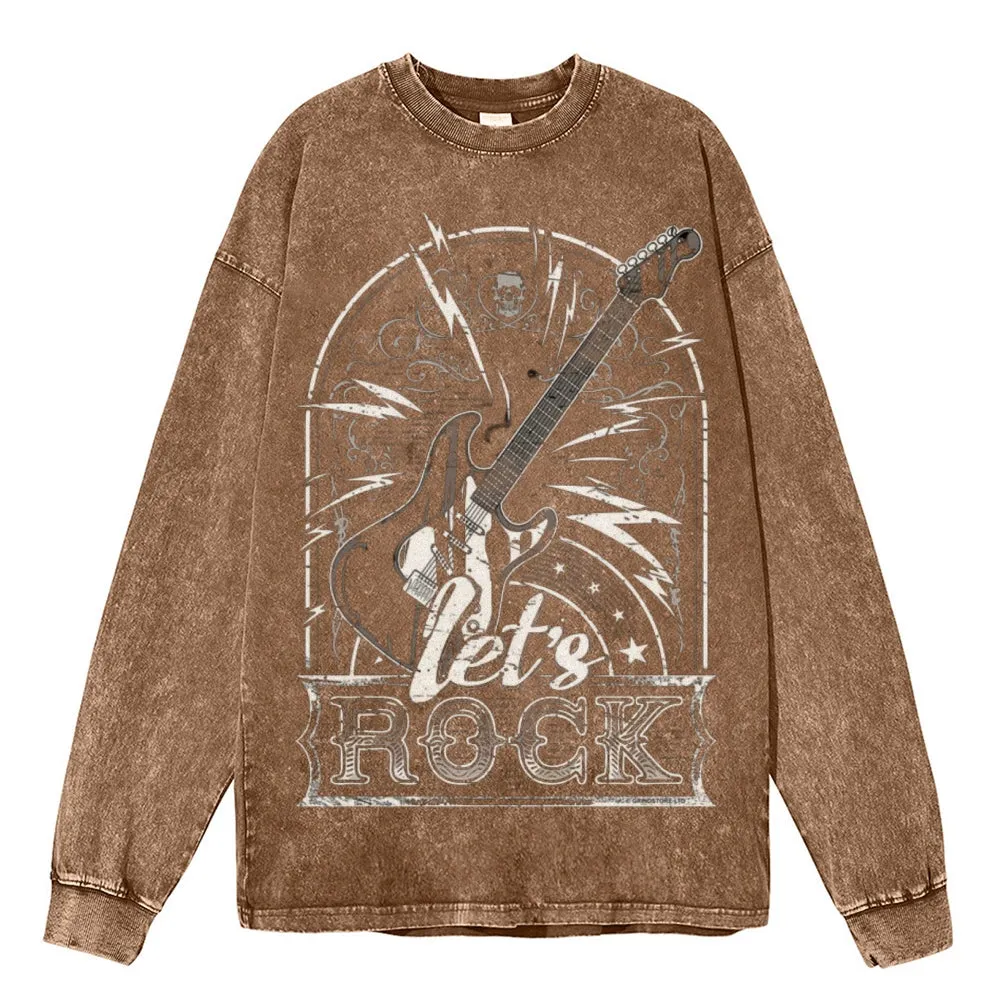 Oversized Vintage Washed LET'S ROCK Graphic Sweatshirt