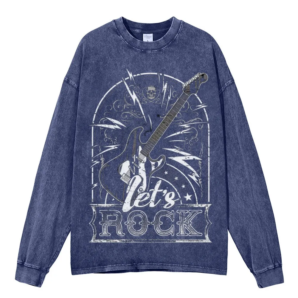 Oversized Vintage Washed LET'S ROCK Graphic Sweatshirt