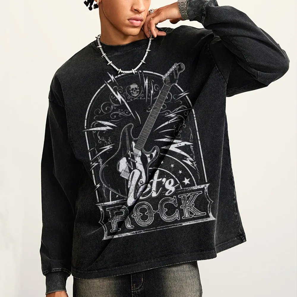 Oversized Vintage Washed LET'S ROCK Graphic Sweatshirt