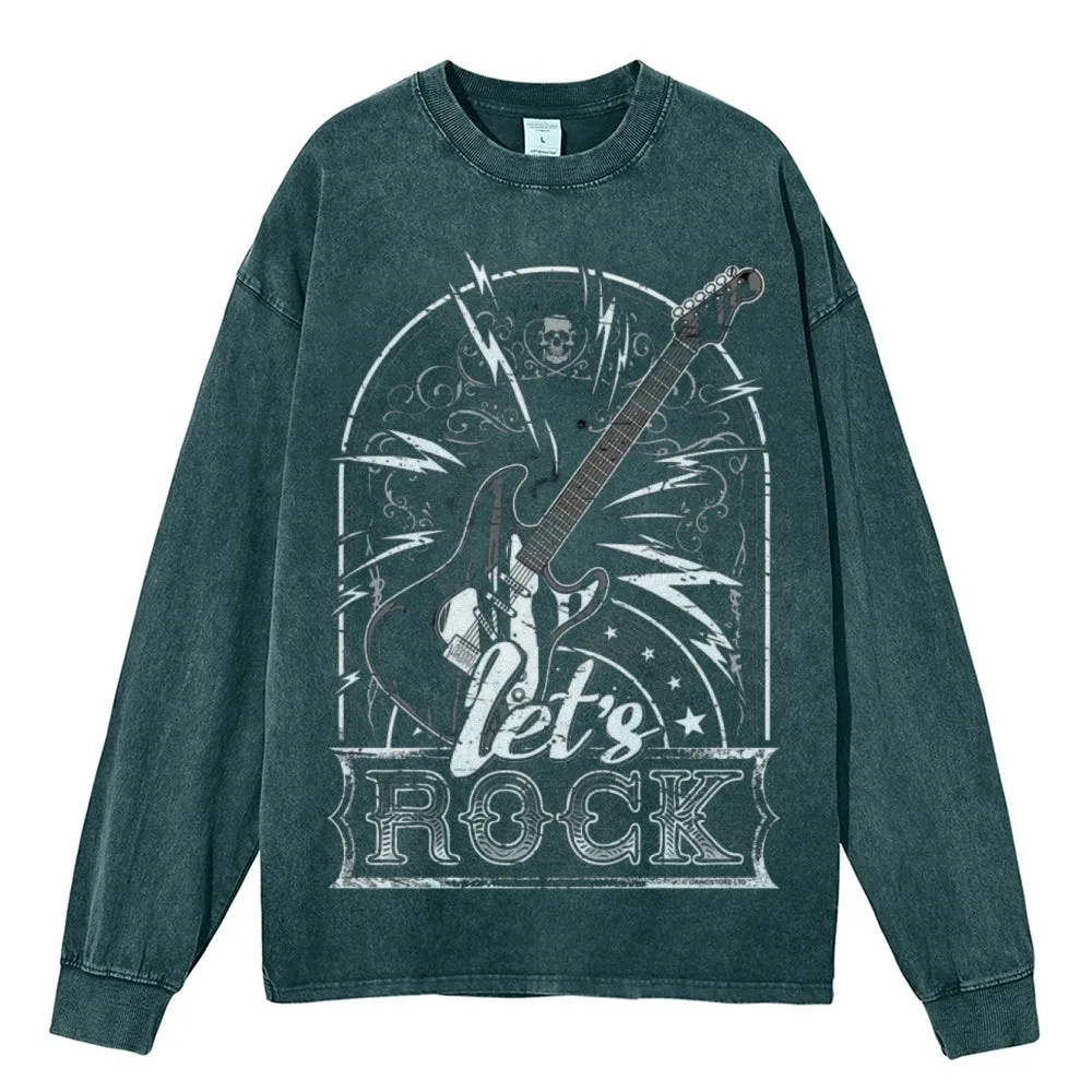 Oversized Vintage Washed LET'S ROCK Graphic Sweatshirt