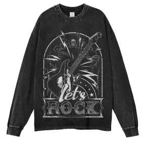 Oversized Vintage Washed LET'S ROCK Graphic Sweatshirt