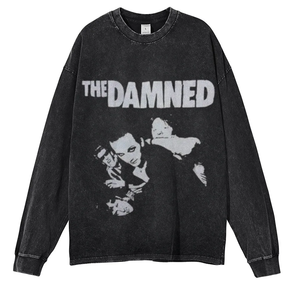 Oversized Vintage Washed The Damned Gothic Graphic Sweatshirt