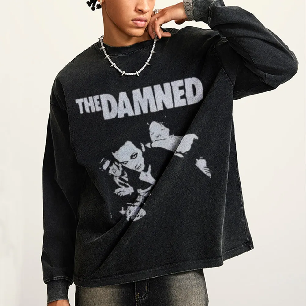 Oversized Vintage Washed The Damned Gothic Graphic Sweatshirt