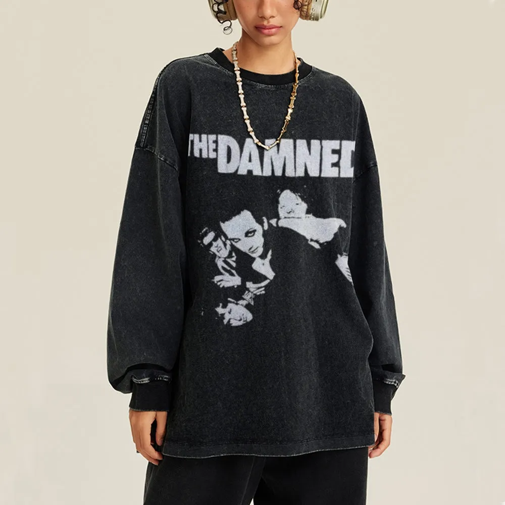 Oversized Vintage Washed The Damned Gothic Graphic Sweatshirt